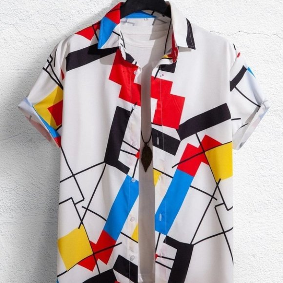 . Other - White Vacation Style Men's Geo Print Shirt